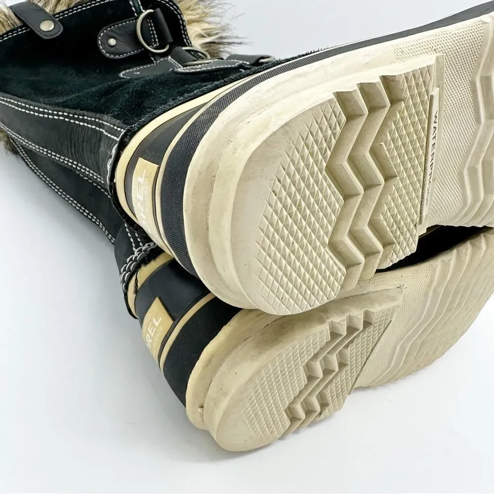 SOREL Black Suede‎ JOAN OF ARTIC Faux Fur Trimmed Snow Boot Sz 8